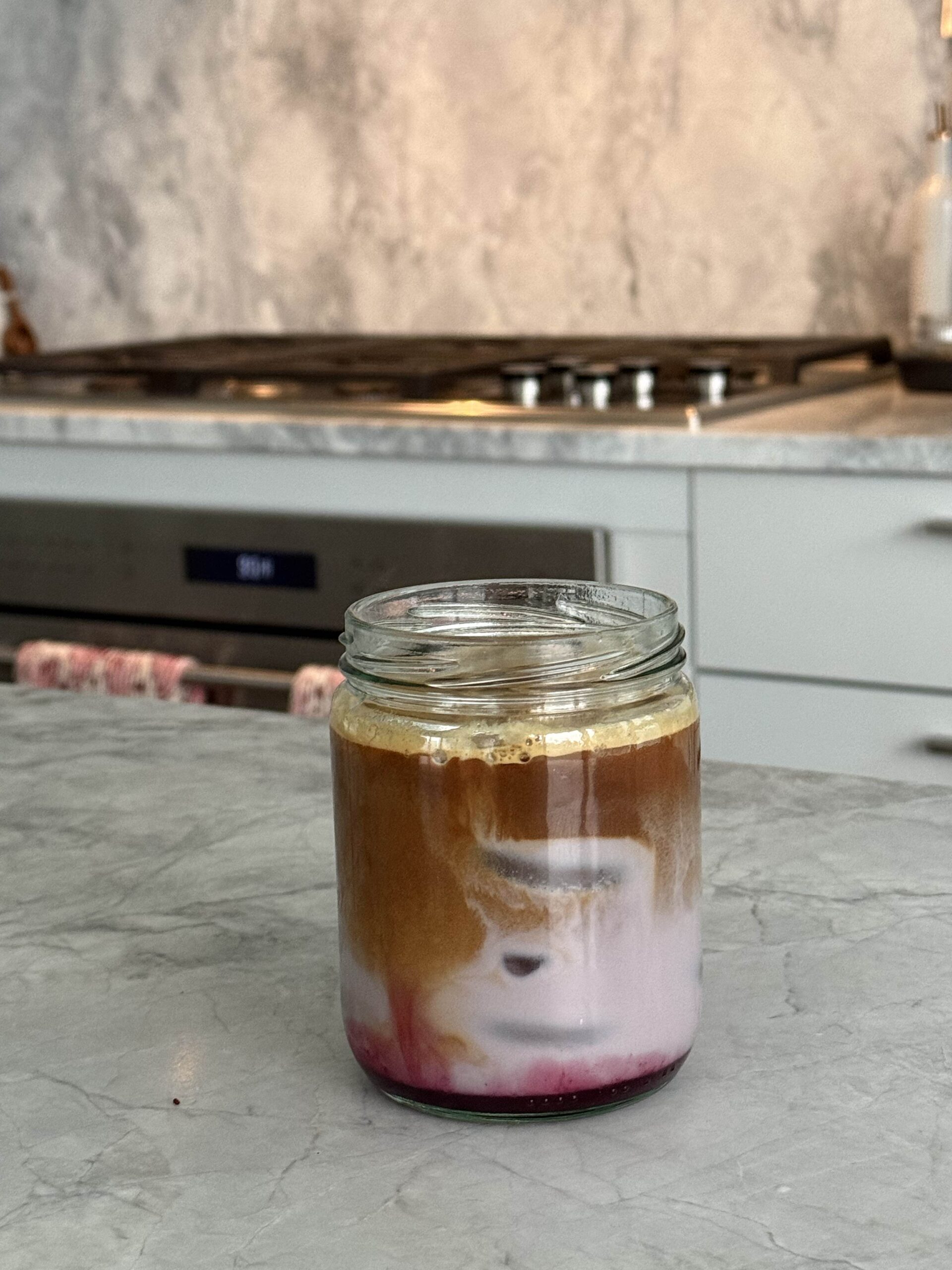 blueberry latte with homemade blueberry almond milk