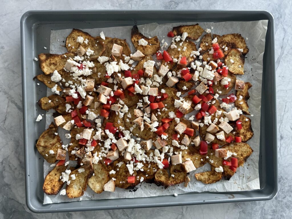 sheet pan chicken nachos with sweet potatoes